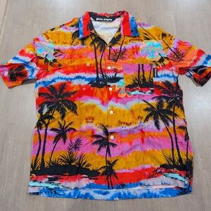 Mens PALM ANGELS Psychedelic Palms SS Button Up Camp Shirt 46 US Small